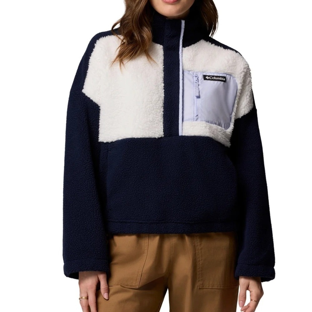 Columbia Fleece Pullover Sherpa Colorblock XL Navy White Jacket